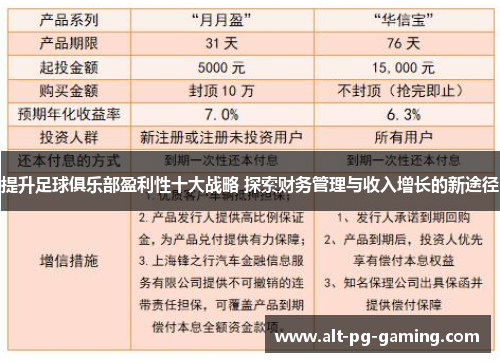提升足球俱乐部盈利性十大战略 探索财务管理与收入增长的新途径 提升足球俱乐部盈利性十大战略 探索财务管理与收入增长的新途径